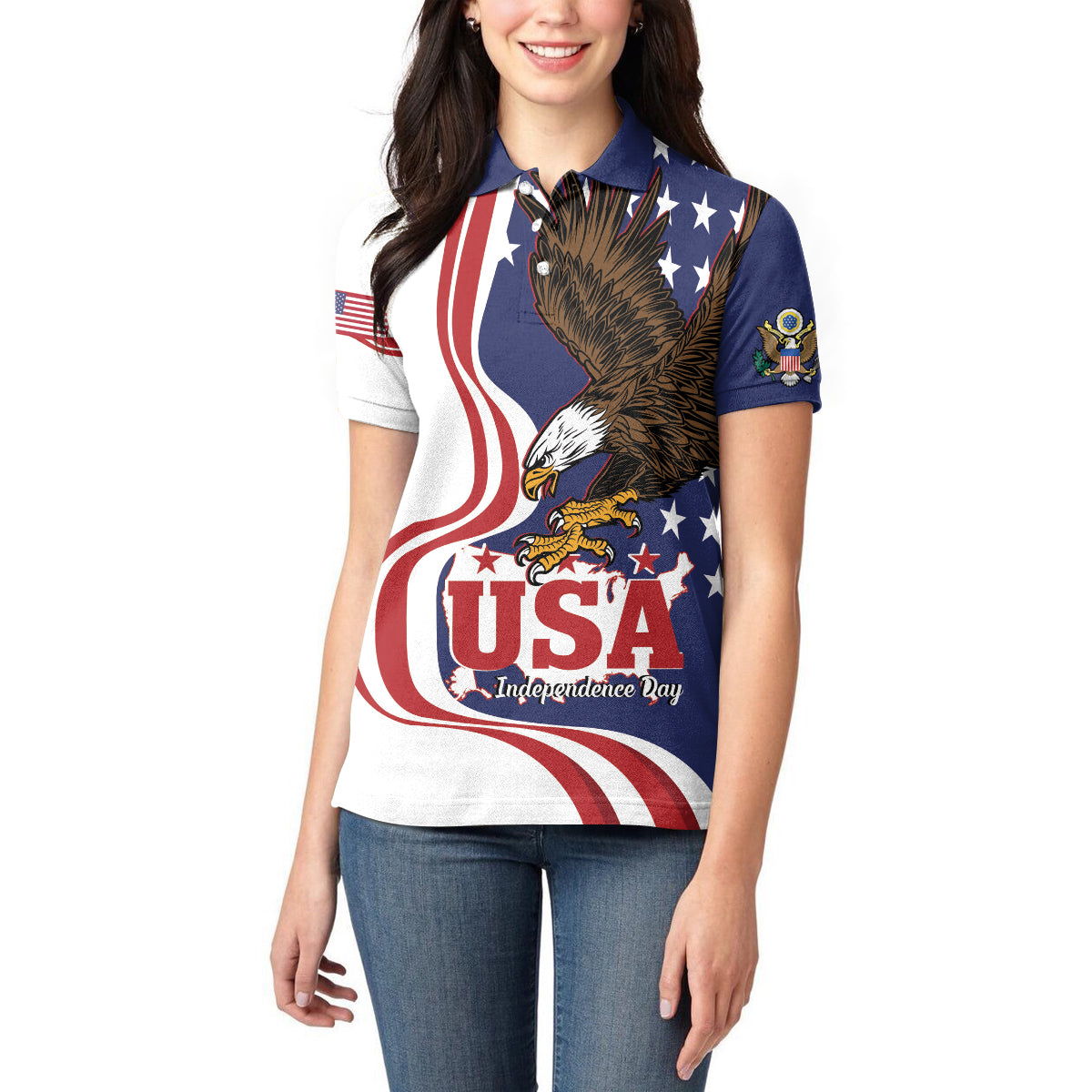 United States Independence Day Women Polo Shirt USA Bald Eagle Happy 4th Of July - Wonder Print Shop