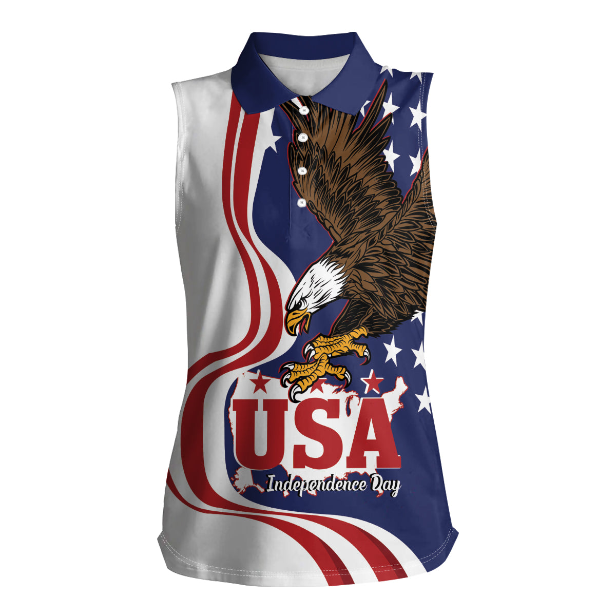 United States Independence Day Women Sleeveless Polo Shirt USA Bald Eagle Happy 4th Of July - Wonder Print Shop
