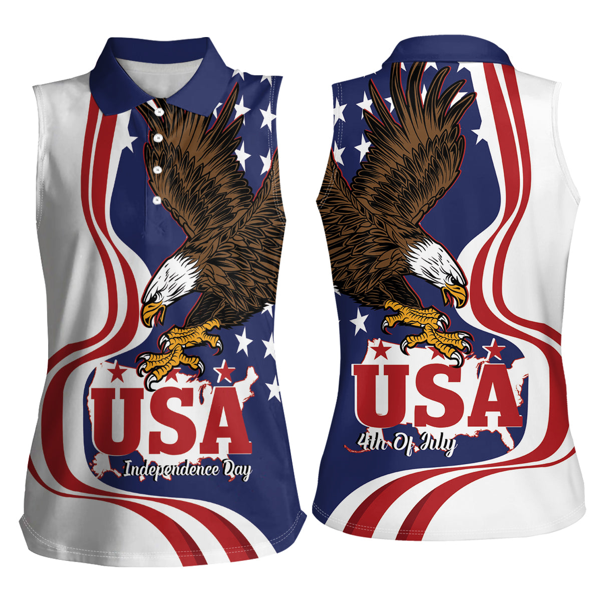 United States Independence Day Women Sleeveless Polo Shirt USA Bald Eagle Happy 4th Of July - Wonder Print Shop