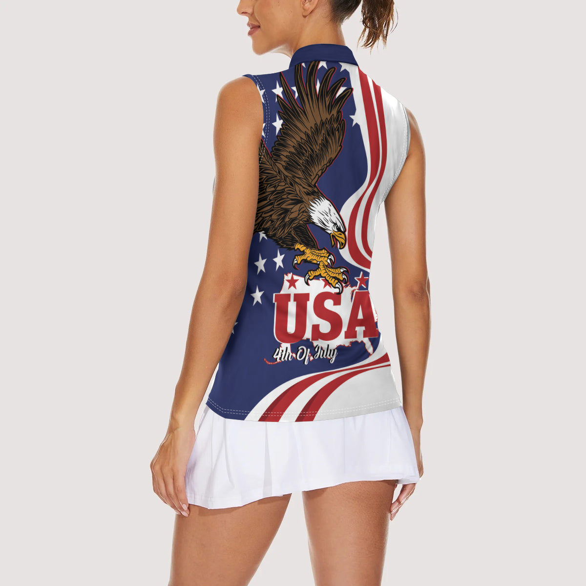 United States Independence Day Women Sleeveless Polo Shirt USA Bald Eagle Happy 4th Of July - Wonder Print Shop