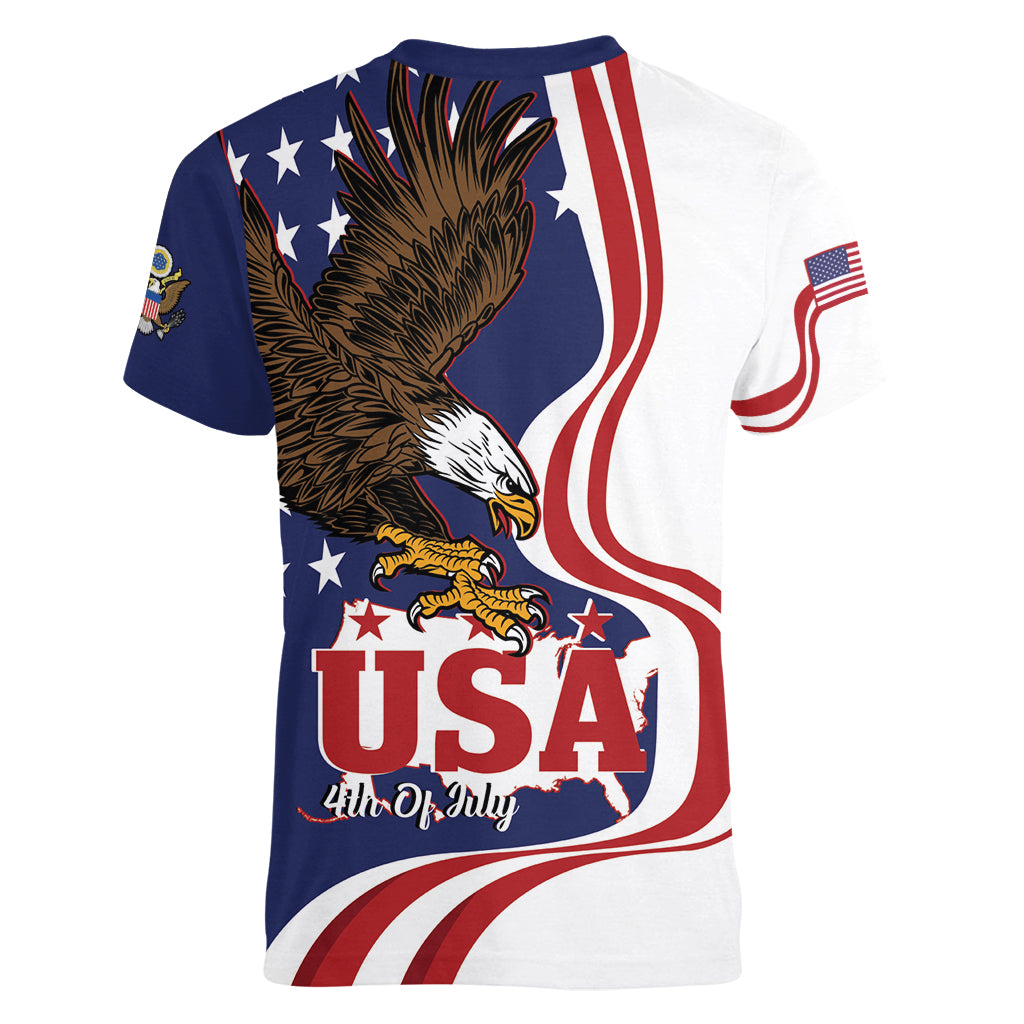 United States Independence Day Women V-Neck T-Shirt USA Bald Eagle Happy 4th Of July - Wonder Print Shop
