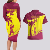 Custom West Indies Cricket Couples Matching Long Sleeve Bodycon Dress and Hawaiian Shirt 2024 World Cup Go Windies - Wonder Print Shop