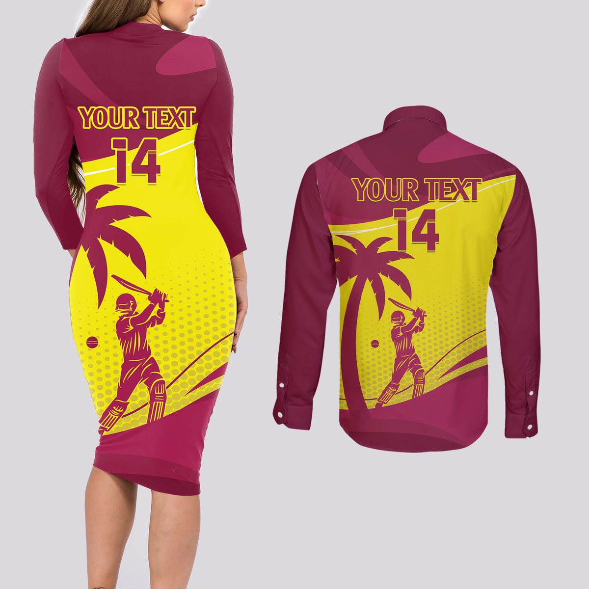 Custom West Indies Cricket Couples Matching Long Sleeve Bodycon Dress and Long Sleeve Button Shirt 2024 World Cup Go Windies - Wonder Print Shop