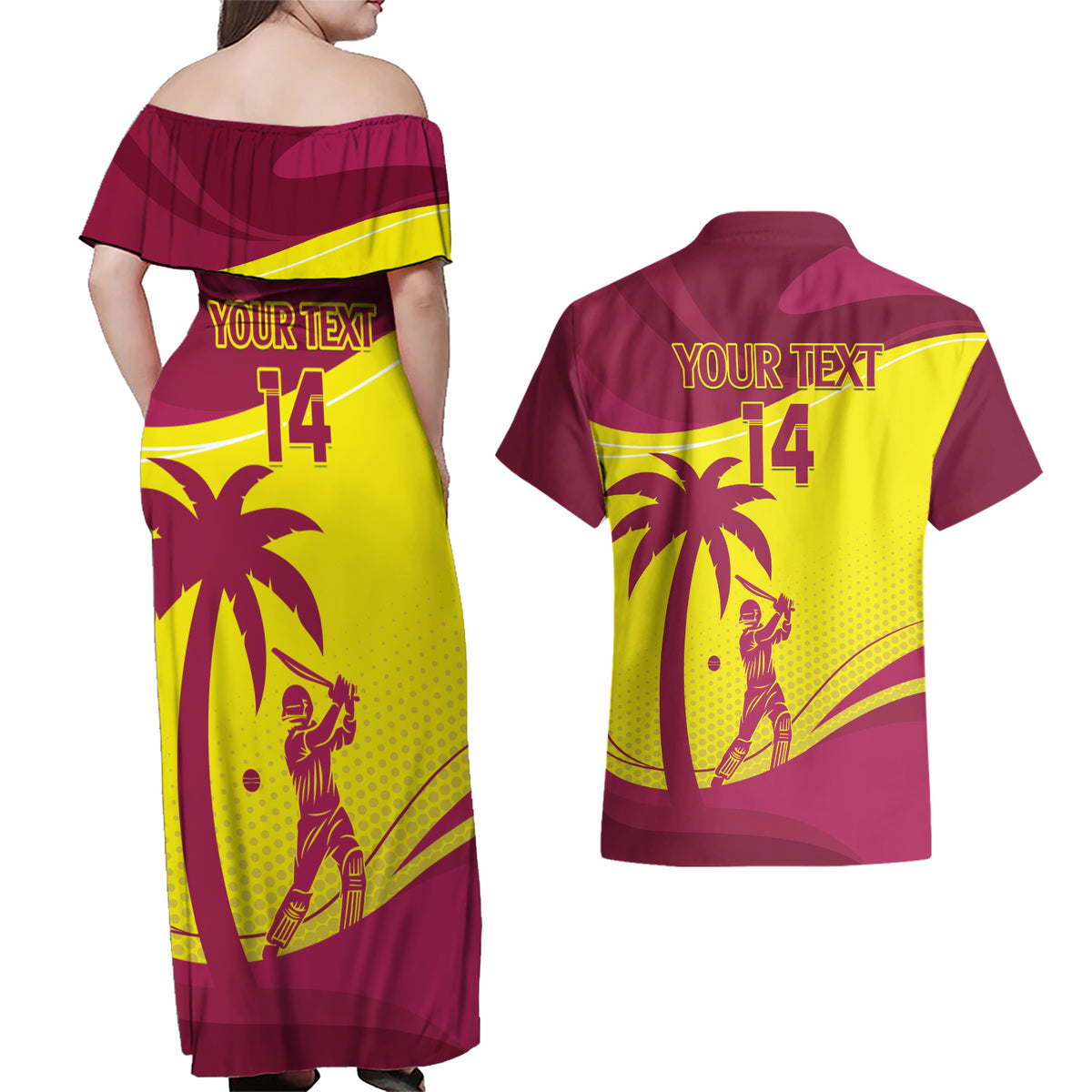 Custom West Indies Cricket Couples Matching Off Shoulder Maxi Dress and Hawaiian Shirt 2024 World Cup Go Windies - Wonder Print Shop