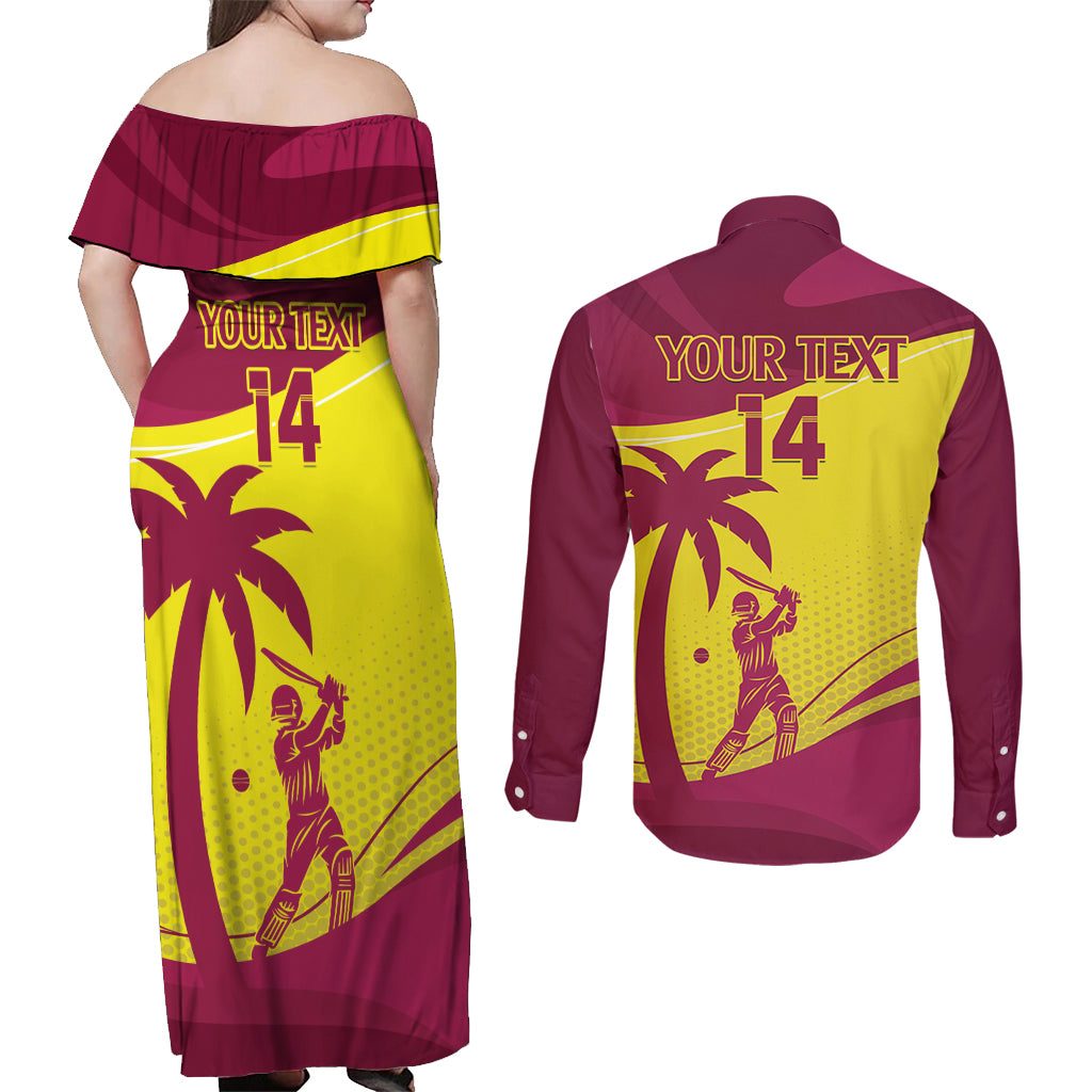 Custom West Indies Cricket Couples Matching Off Shoulder Maxi Dress and Long Sleeve Button Shirt 2024 World Cup Go Windies - Wonder Print Shop