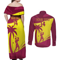 Custom West Indies Cricket Couples Matching Off Shoulder Maxi Dress and Long Sleeve Button Shirt 2024 World Cup Go Windies - Wonder Print Shop