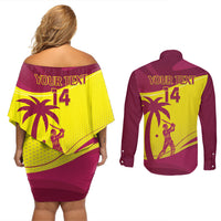 Custom West Indies Cricket Couples Matching Off Shoulder Short Dress and Long Sleeve Button Shirt 2024 World Cup Go Windies - Wonder Print Shop