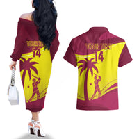 Custom West Indies Cricket Couples Matching Off The Shoulder Long Sleeve Dress and Hawaiian Shirt 2024 World Cup Go Windies - Wonder Print Shop
