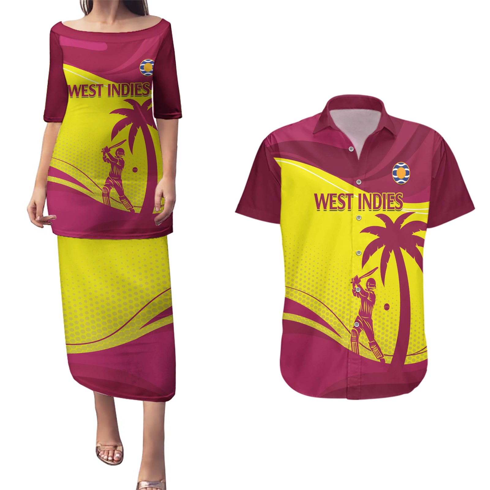 Custom West Indies Cricket Couples Matching Puletasi and Hawaiian Shirt 2024 World Cup Go Windies