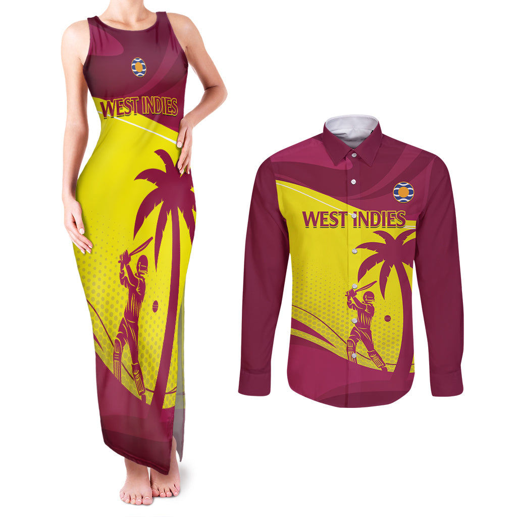 Custom West Indies Cricket Couples Matching Tank Maxi Dress and Long Sleeve Button Shirt 2024 World Cup Go Windies - Wonder Print Shop