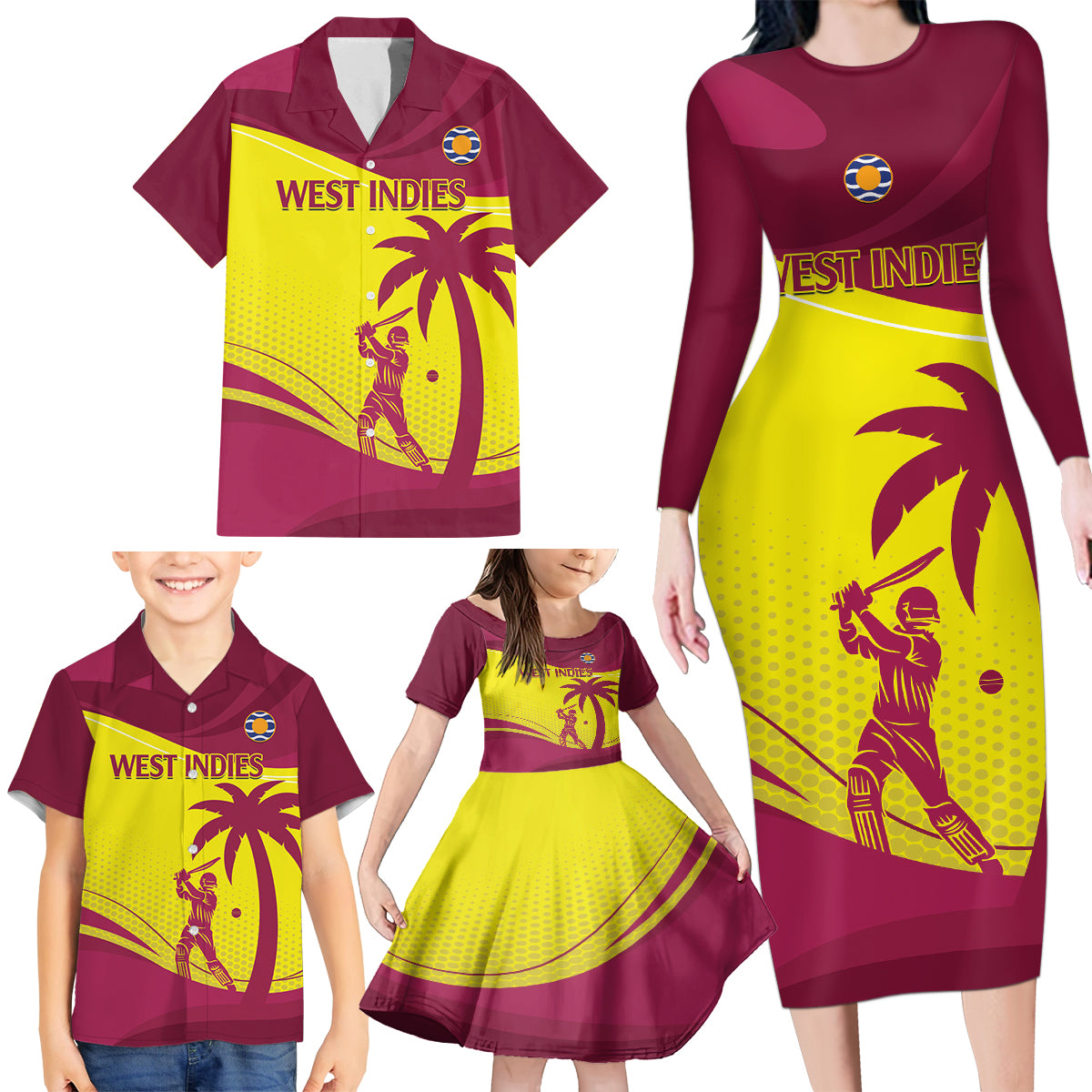 Custom West Indies Cricket Family Matching Long Sleeve Bodycon Dress and Hawaiian Shirt 2024 World Cup Go Windies - Wonder Print Shop