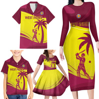 Custom West Indies Cricket Family Matching Long Sleeve Bodycon Dress and Hawaiian Shirt 2024 World Cup Go Windies - Wonder Print Shop