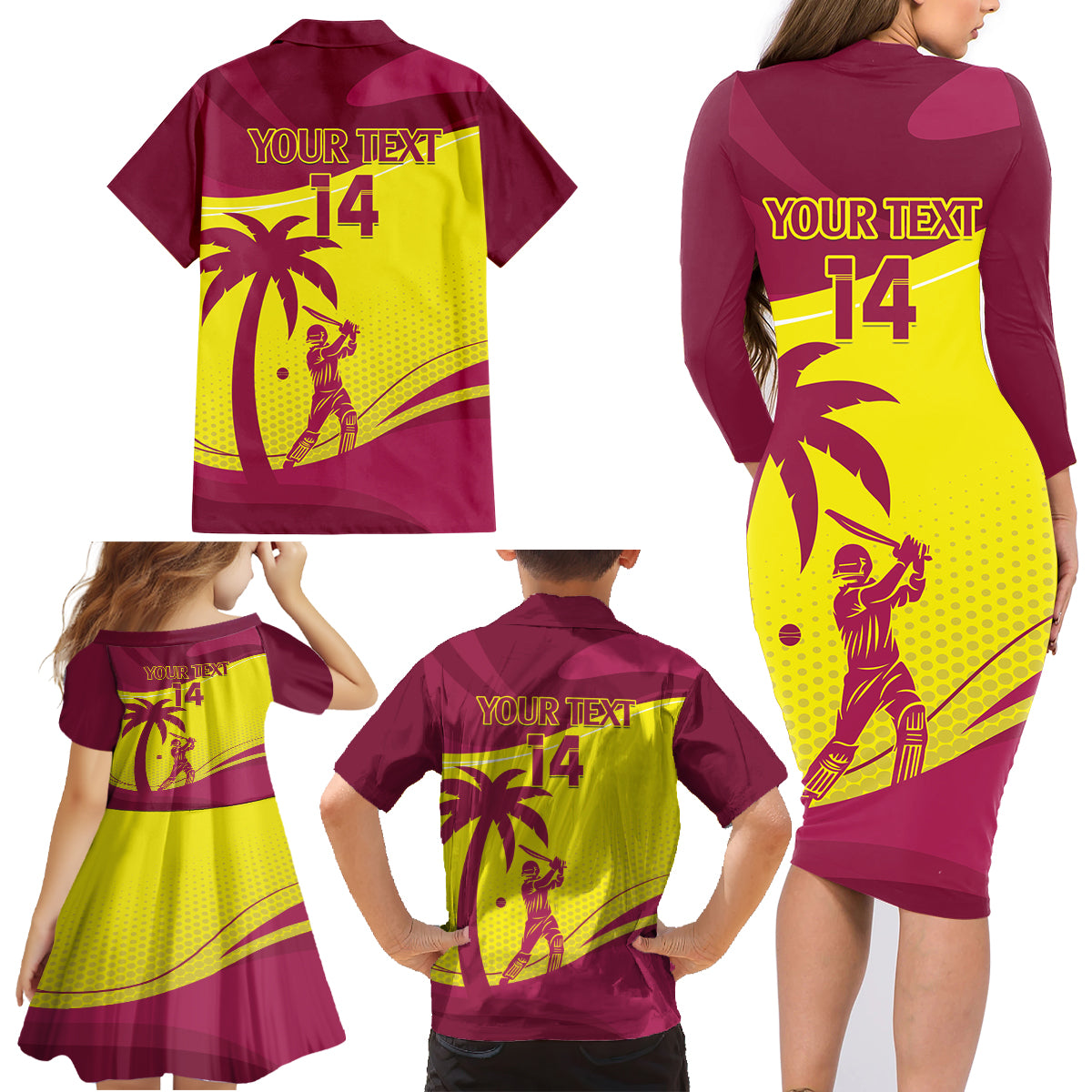 Custom West Indies Cricket Family Matching Long Sleeve Bodycon Dress and Hawaiian Shirt 2024 World Cup Go Windies - Wonder Print Shop
