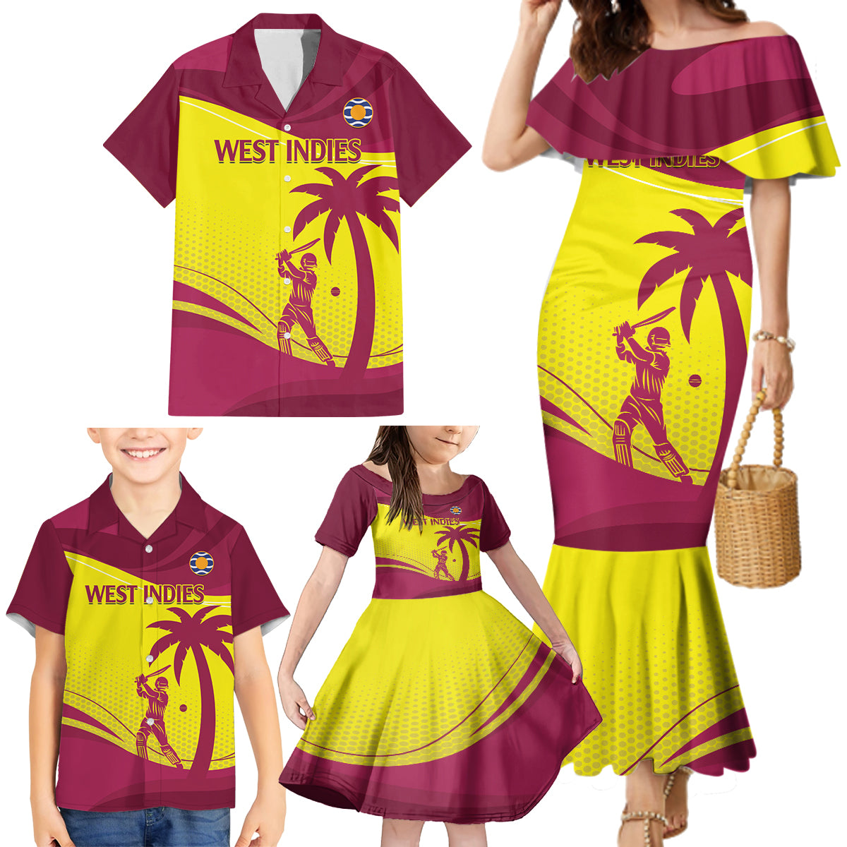 Custom West Indies Cricket Family Matching Mermaid Dress and Hawaiian Shirt 2024 World Cup Go Windies