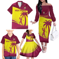 Custom West Indies Cricket Family Matching Off The Shoulder Long Sleeve Dress and Hawaiian Shirt 2024 World Cup Go Windies - Wonder Print Shop