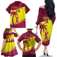 Custom West Indies Cricket Family Matching Off The Shoulder Long Sleeve Dress and Hawaiian Shirt 2024 World Cup Go Windies - Wonder Print Shop