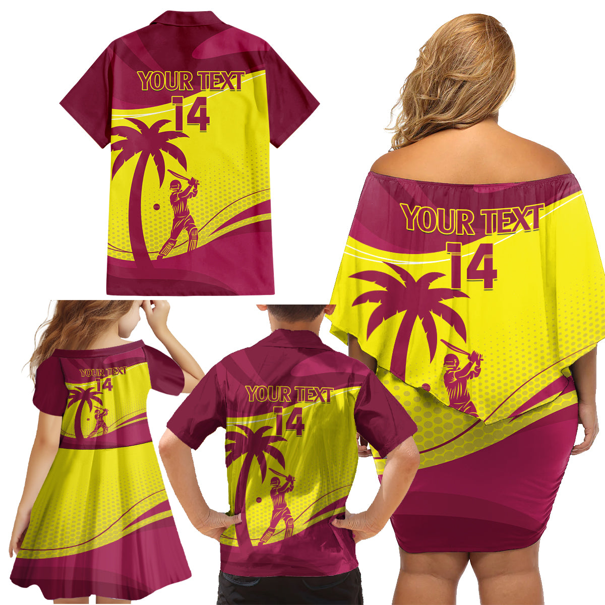 Custom West Indies Cricket Family Matching Off Shoulder Short Dress and Hawaiian Shirt 2024 World Cup Go Windies - Wonder Print Shop