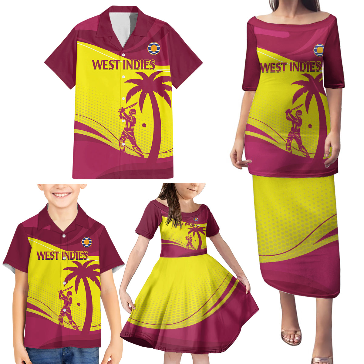 Custom West Indies Cricket Family Matching Puletasi and Hawaiian Shirt 2024 World Cup Go Windies
