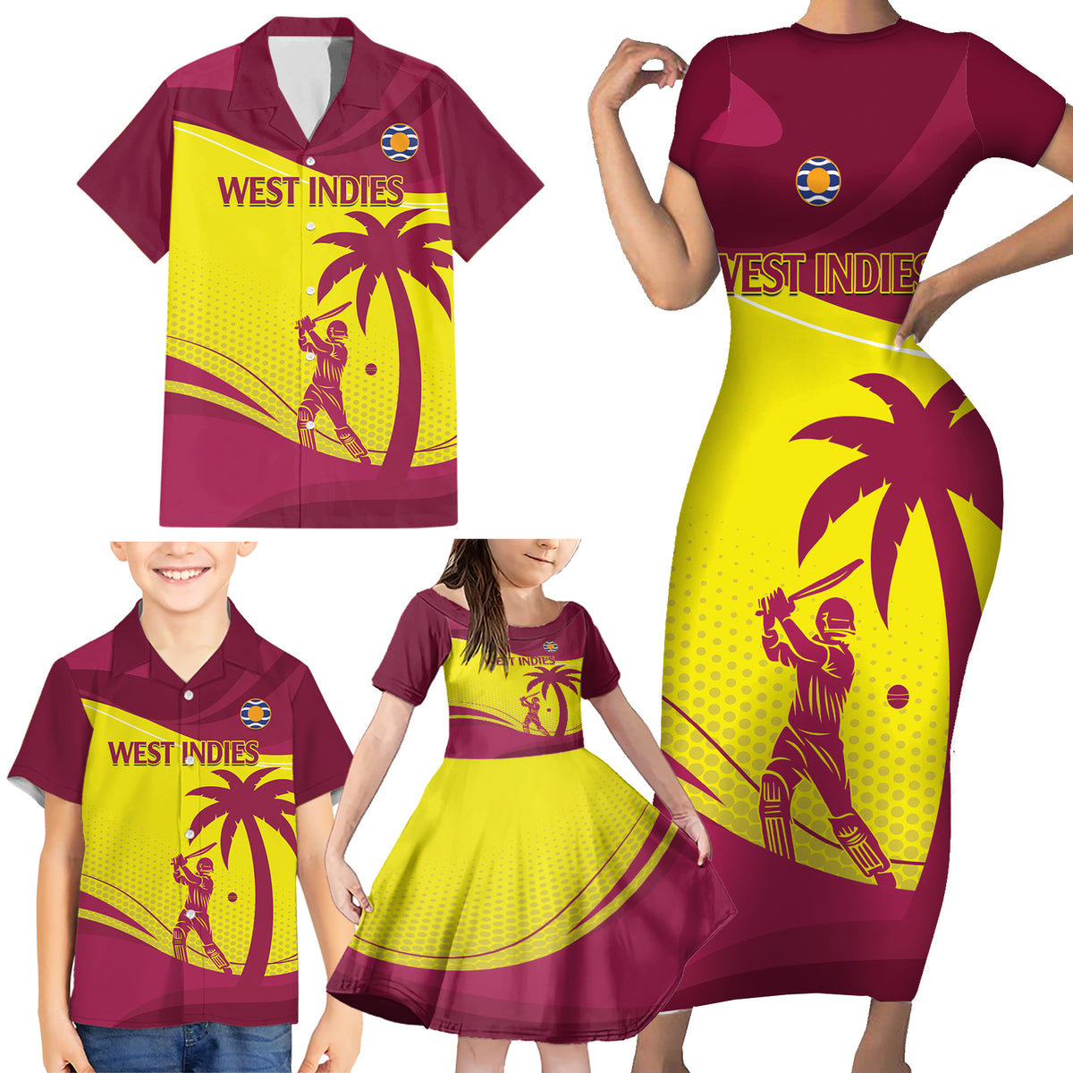 Custom West Indies Cricket Family Matching Short Sleeve Bodycon Dress and Hawaiian Shirt 2024 World Cup Go Windies - Wonder Print Shop