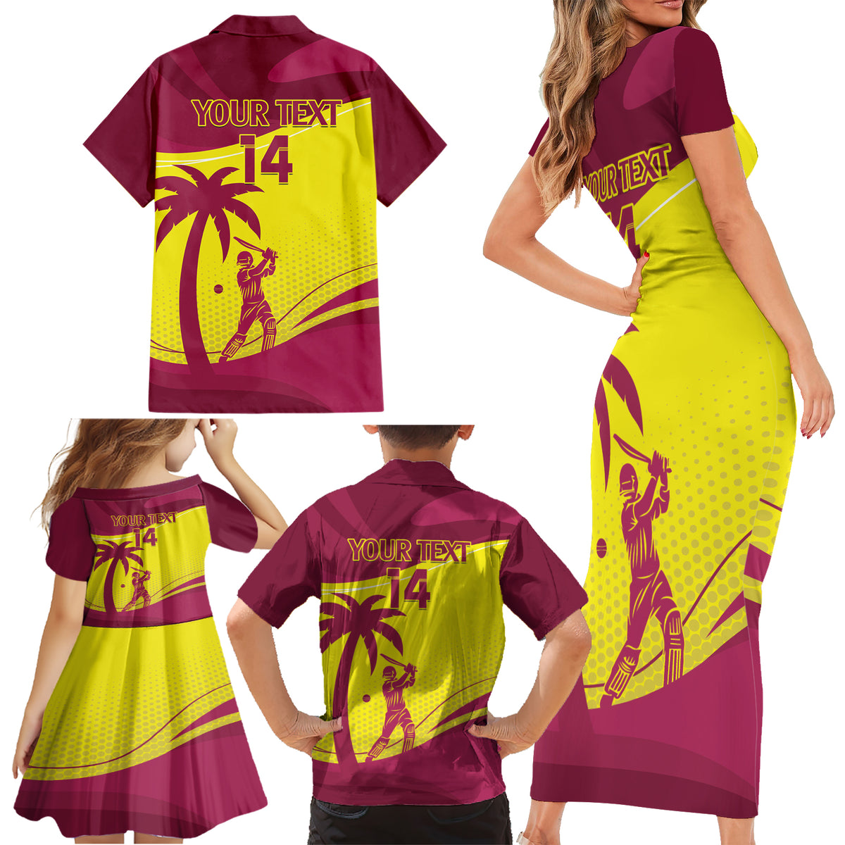 Custom West Indies Cricket Family Matching Short Sleeve Bodycon Dress and Hawaiian Shirt 2024 World Cup Go Windies - Wonder Print Shop