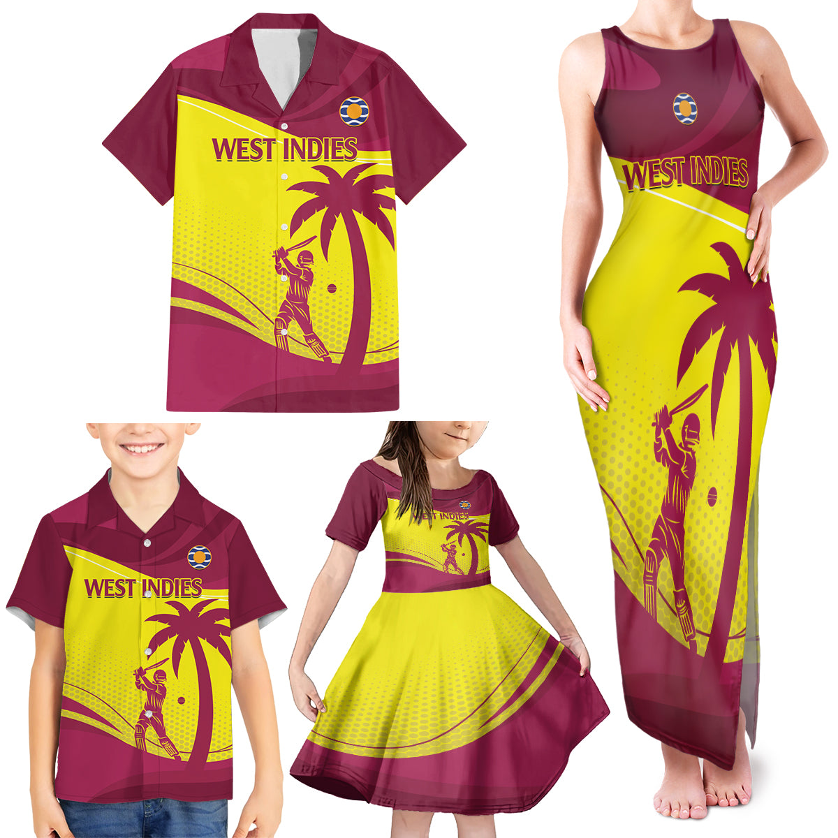Custom West Indies Cricket Family Matching Tank Maxi Dress and Hawaiian Shirt 2024 World Cup Go Windies - Wonder Print Shop