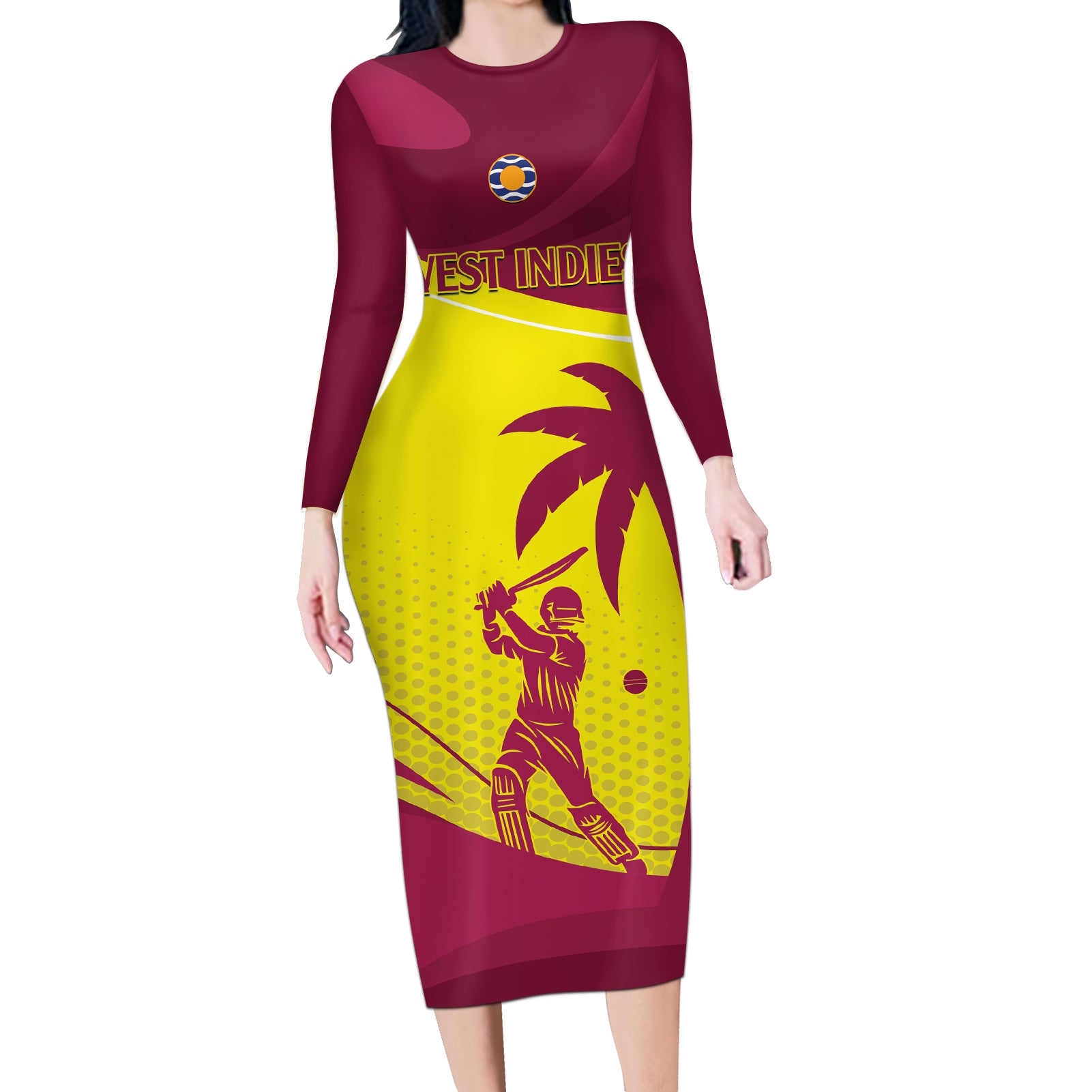 Custom West Indies Cricket Long Sleeve Bodycon Dress 2024 World Cup Go Windies - Wonder Print Shop