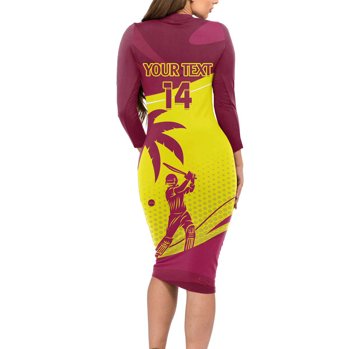Custom West Indies Cricket Long Sleeve Bodycon Dress 2024 World Cup Go Windies - Wonder Print Shop