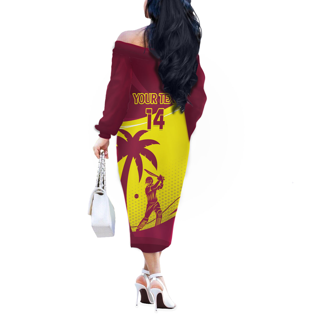 Custom West Indies Cricket Off The Shoulder Long Sleeve Dress 2024 World Cup Go Windies - Wonder Print Shop
