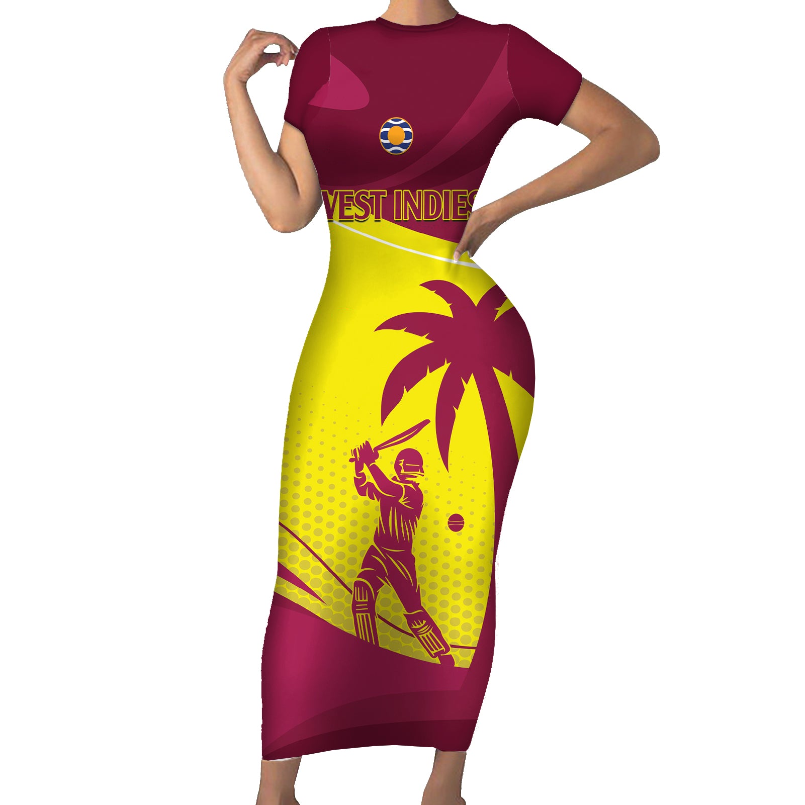 Custom West Indies Cricket Short Sleeve Bodycon Dress 2024 World Cup Go Windies