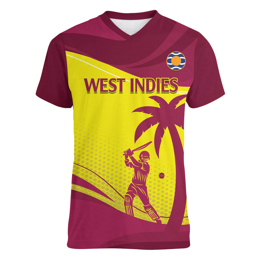 Custom West Indies Cricket Women V-Neck T-Shirt 2024 World Cup Go Windies