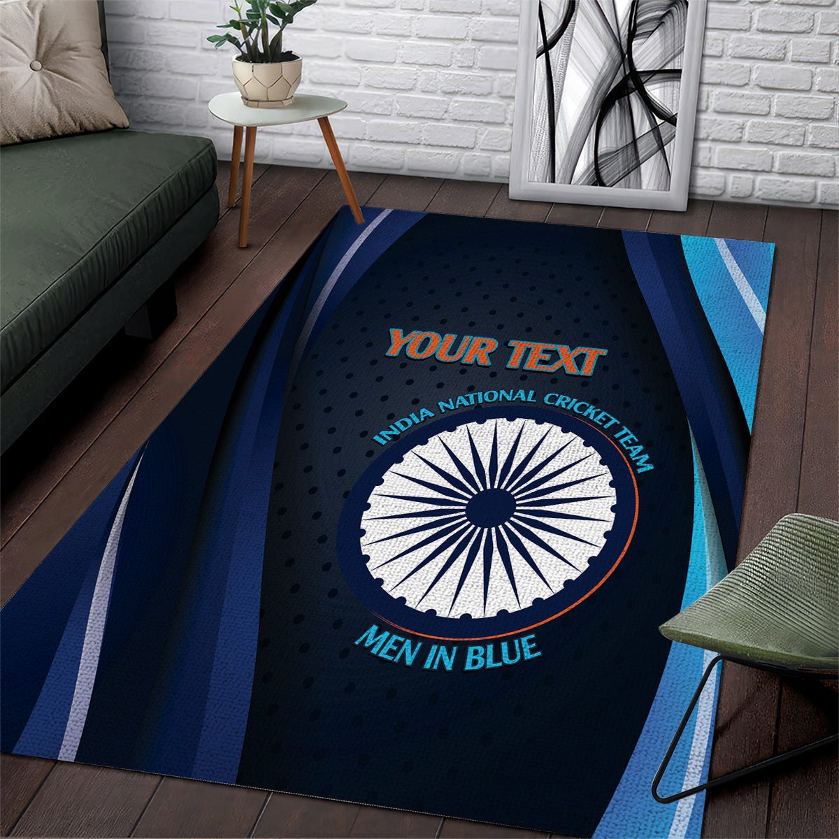 Custom India Cricket Area Rug 2024 World Cup Go Men in Blue