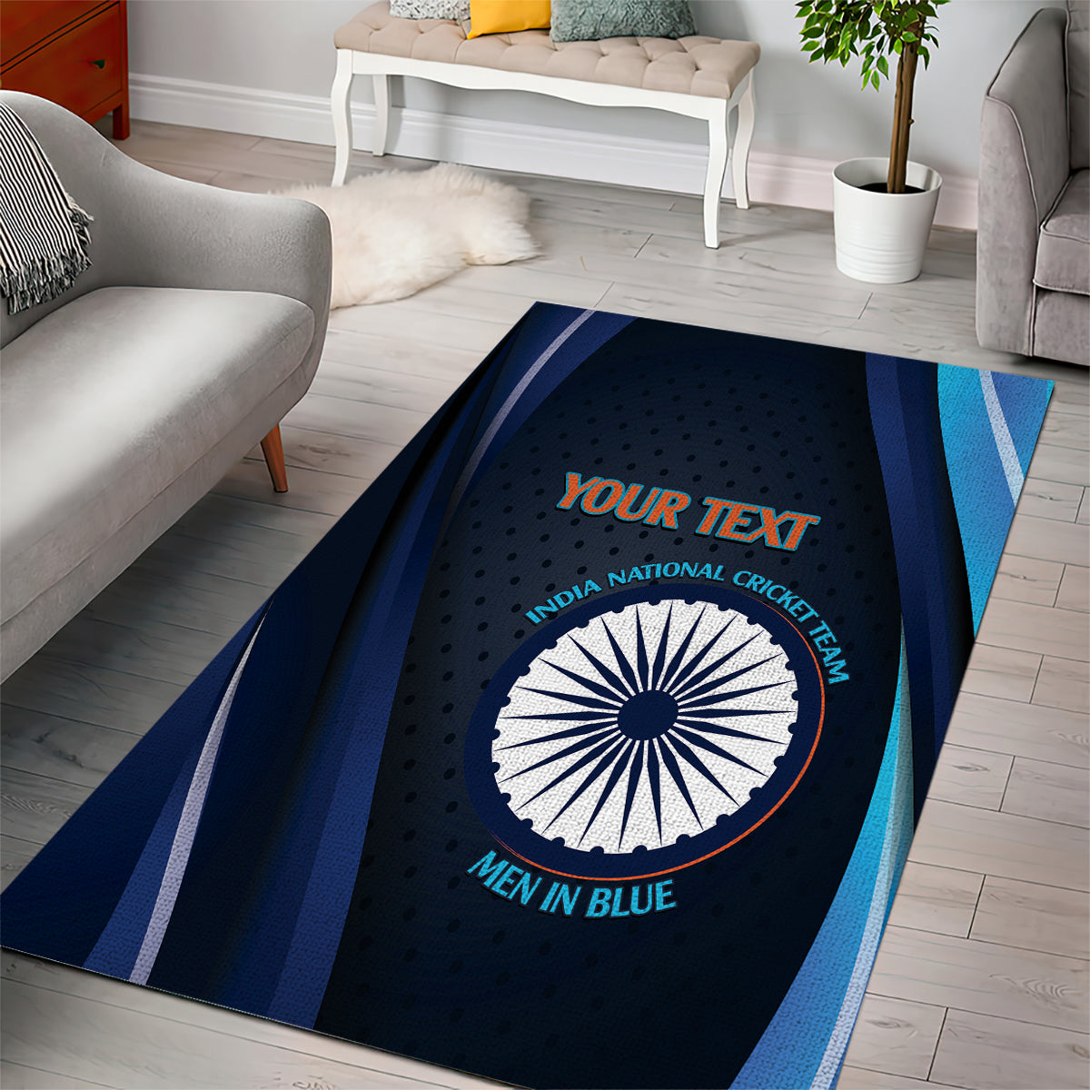 Custom India Cricket Area Rug 2024 World Cup Go Men in Blue - Wonder Print Shop
