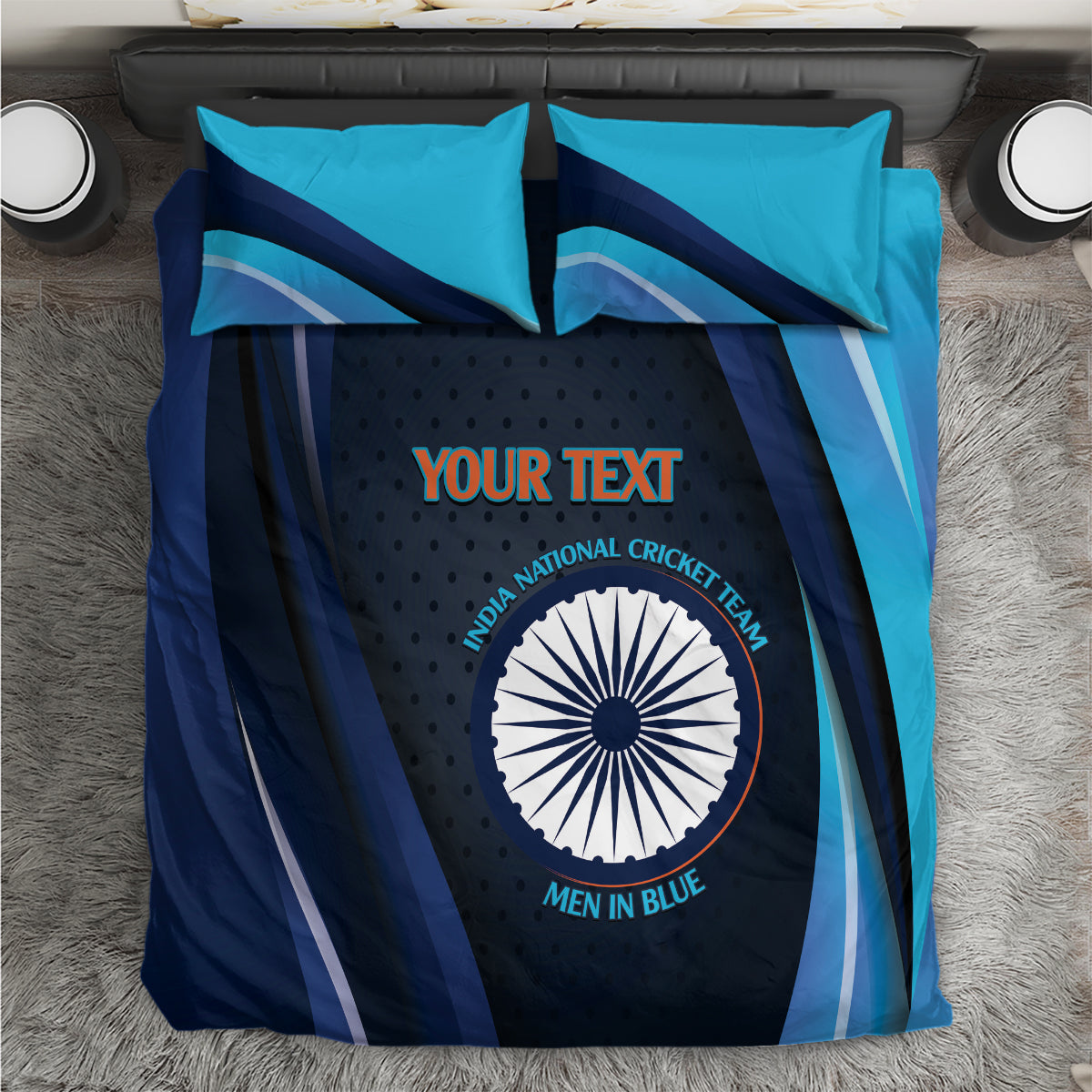 Custom India Cricket Bedding Set 2024 World Cup Go Men in Blue