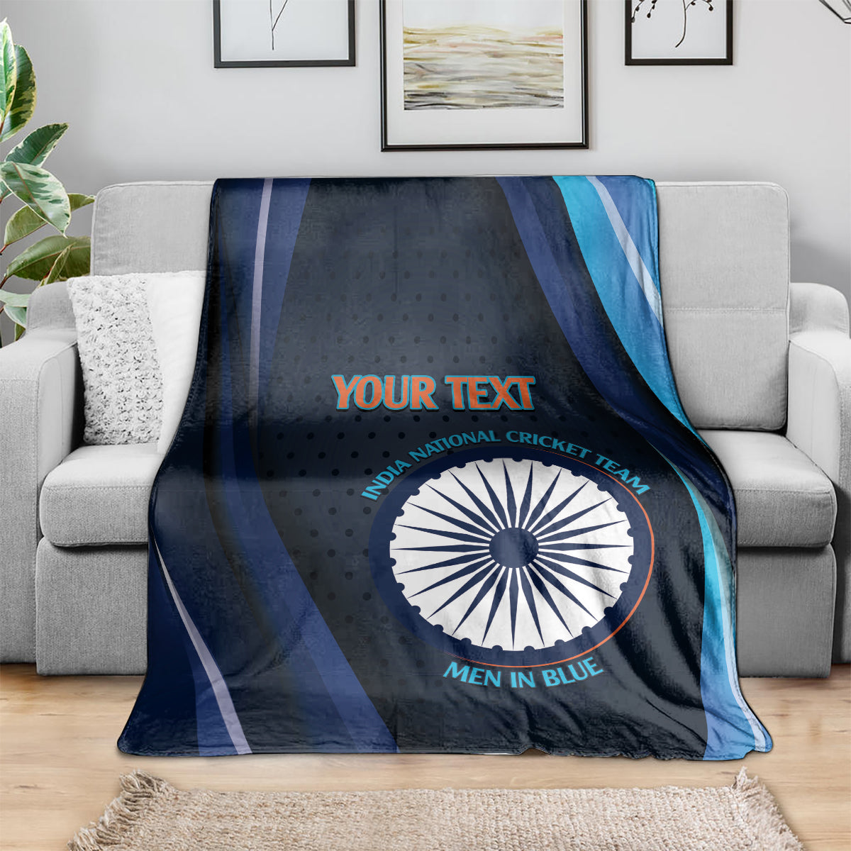 Custom India Cricket Blanket 2024 World Cup Go Men in Blue