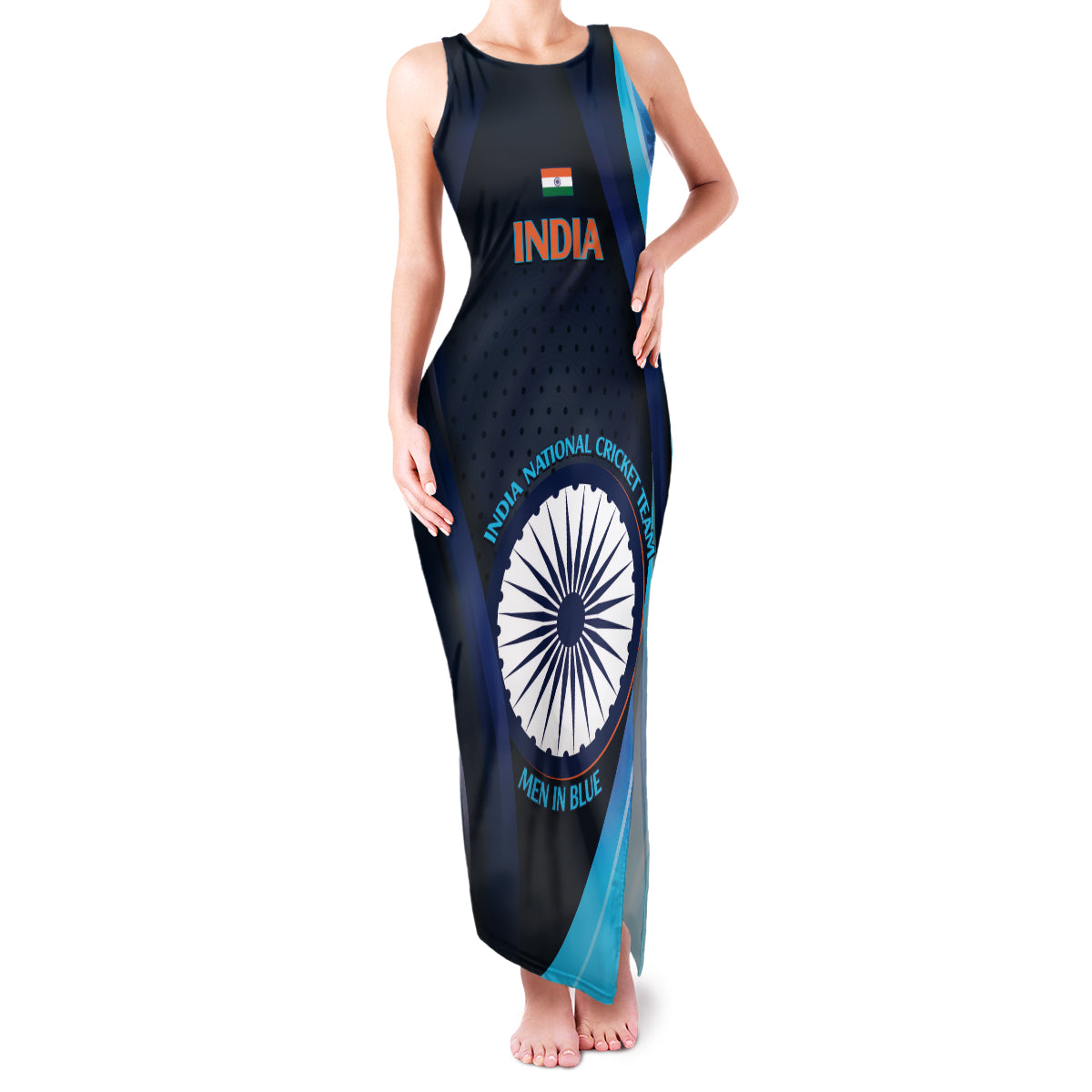 Custom India Cricket Family Matching Tank Maxi Dress and Hawaiian Shirt 2024 World Cup Go Men in Blue - Wonder Print Shop