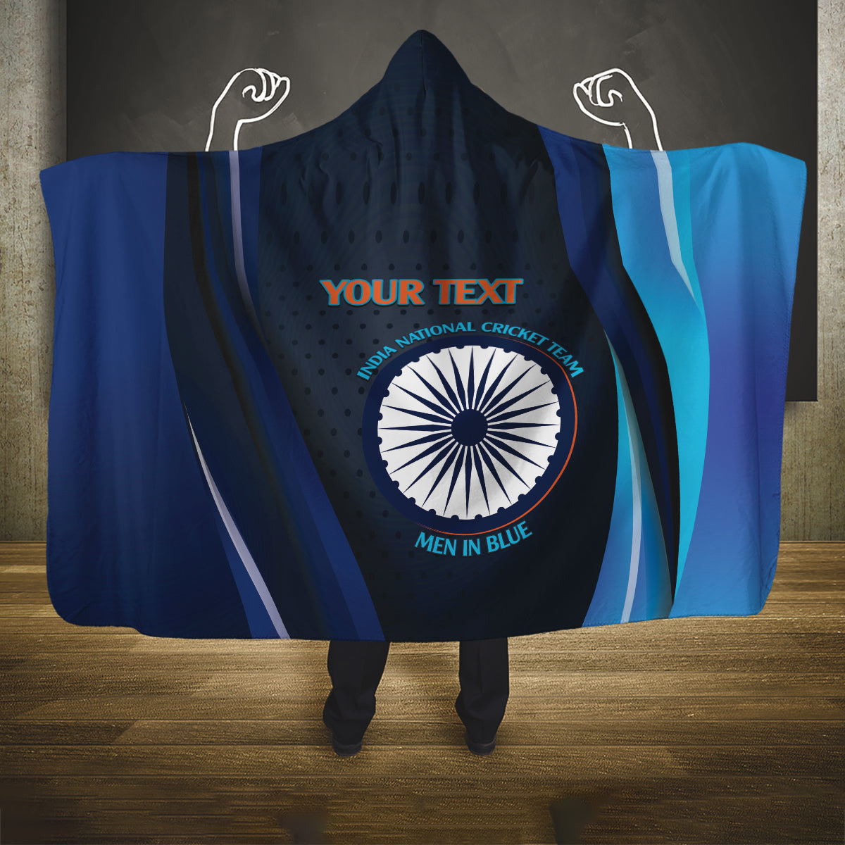 Custom India Cricket Hooded Blanket 2024 World Cup Go Men in Blue