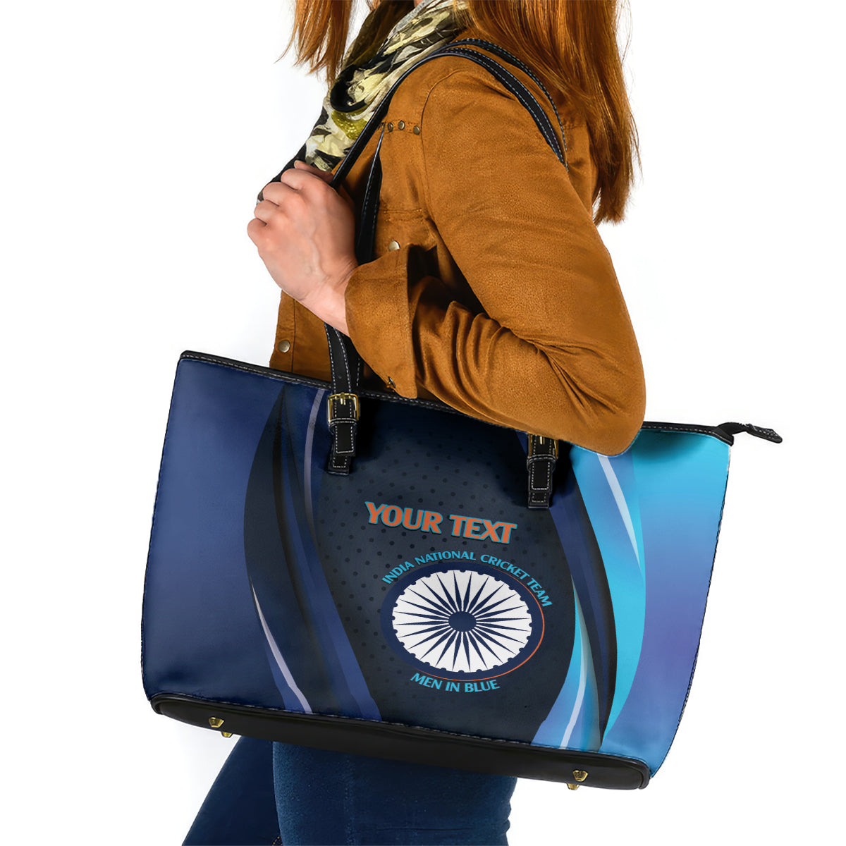Custom India Cricket Leather Tote Bag 2024 World Cup Go Men in Blue