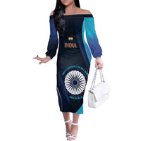 Custom India Cricket Off The Shoulder Long Sleeve Dress 2024 World Cup Go Men in Blue - Wonder Print Shop