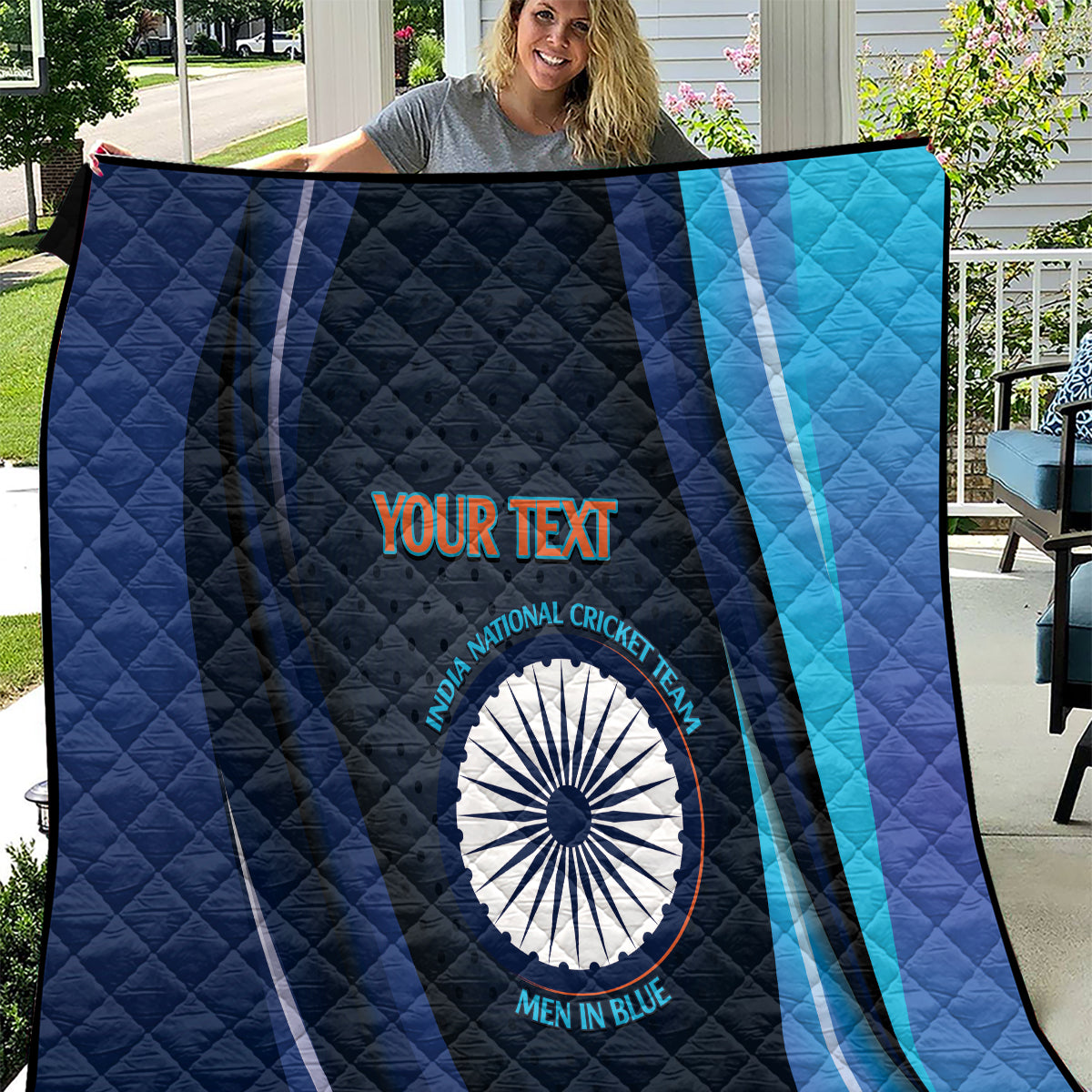 Custom India Cricket Quilt 2024 World Cup Go Men in Blue