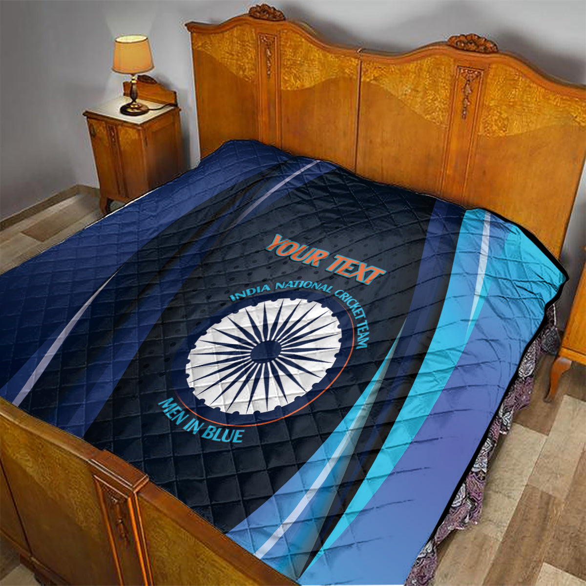 Custom India Cricket Quilt 2024 World Cup Go Men in Blue - Wonder Print Shop