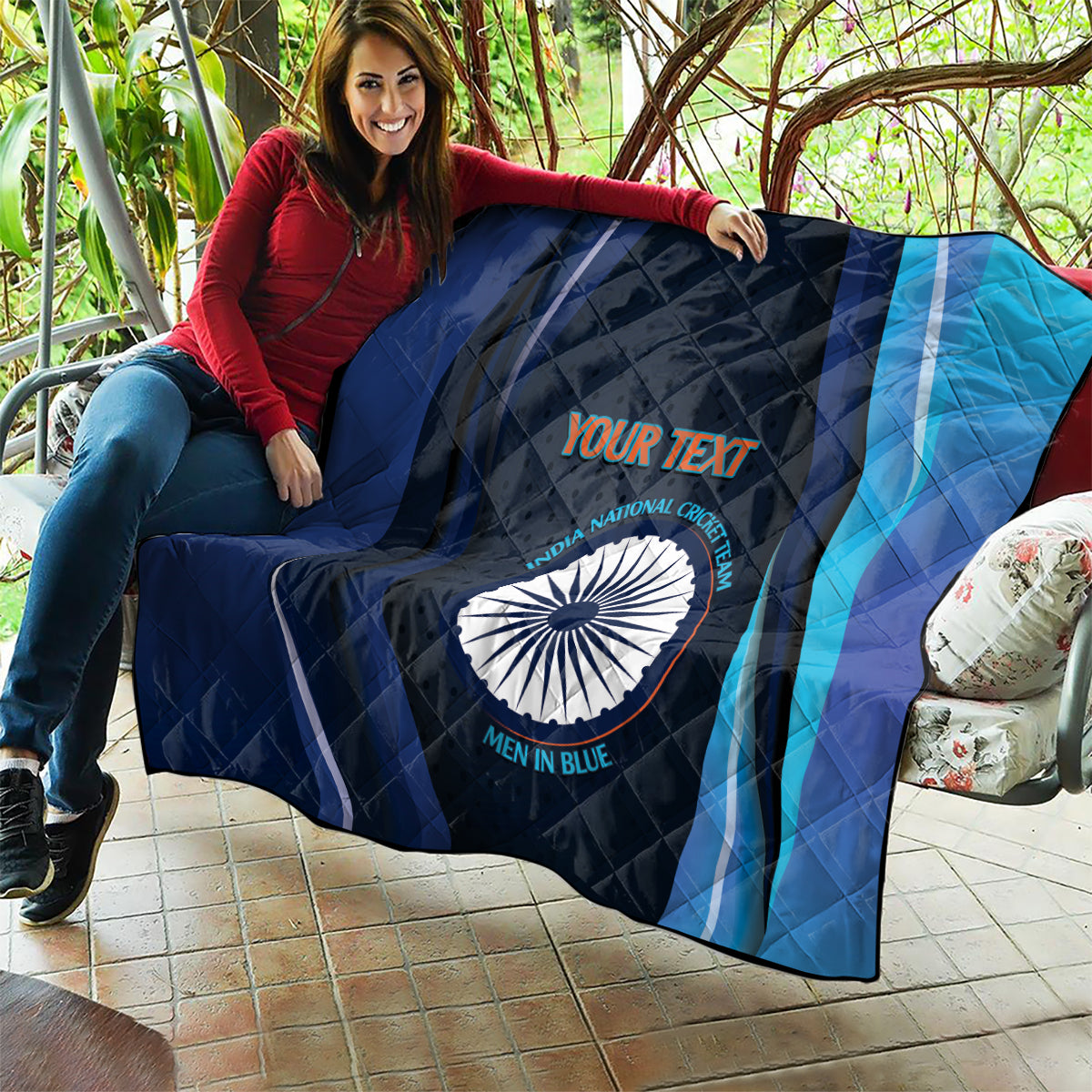 Custom India Cricket Quilt 2024 World Cup Go Men in Blue - Wonder Print Shop