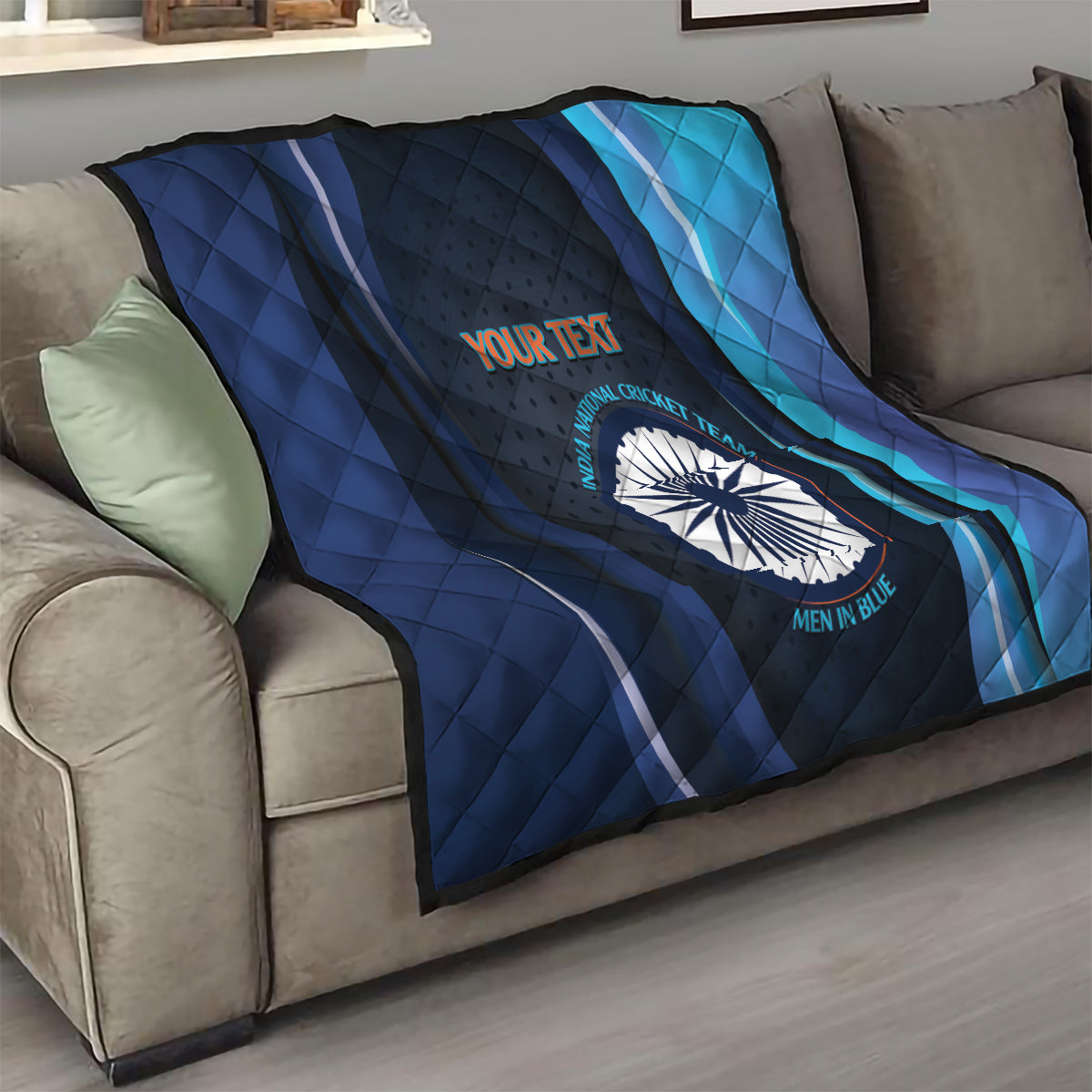Custom India Cricket Quilt 2024 World Cup Go Men in Blue - Wonder Print Shop