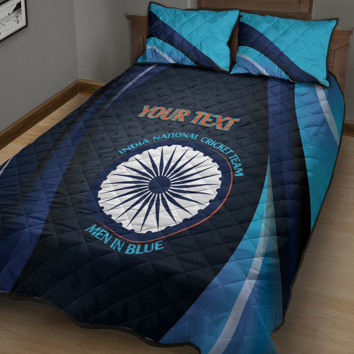 Custom India Cricket Quilt Bed Set 2024 World Cup Go Men in Blue - Wonder Print Shop