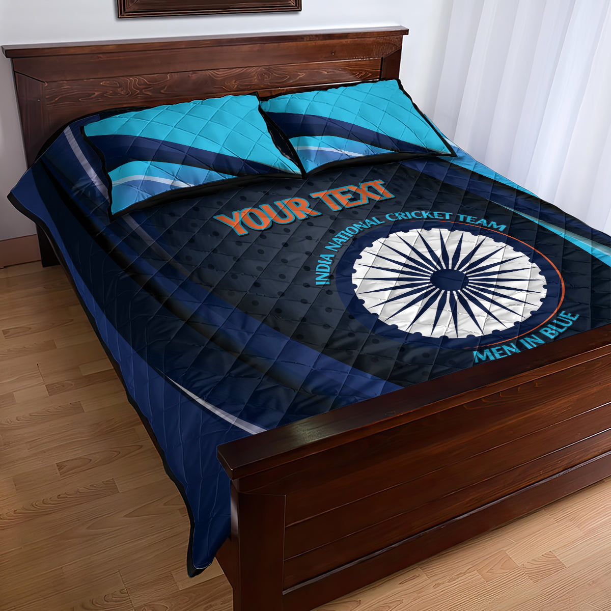 Custom India Cricket Quilt Bed Set 2024 World Cup Go Men in Blue - Wonder Print Shop