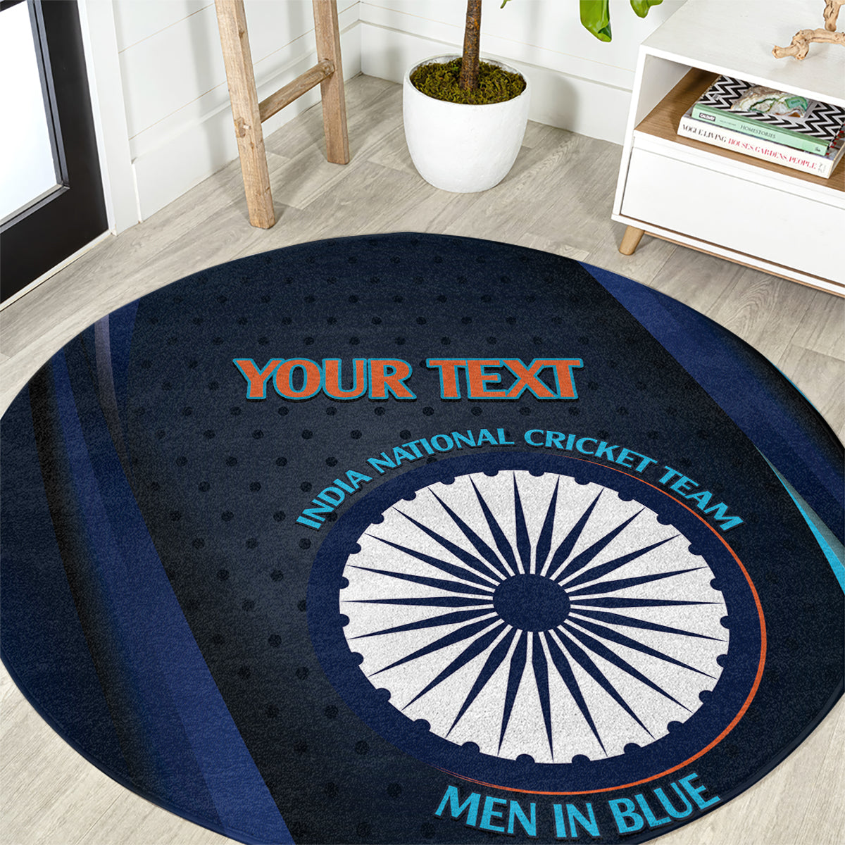 Custom India Cricket Round Carpet 2024 World Cup Go Men in Blue