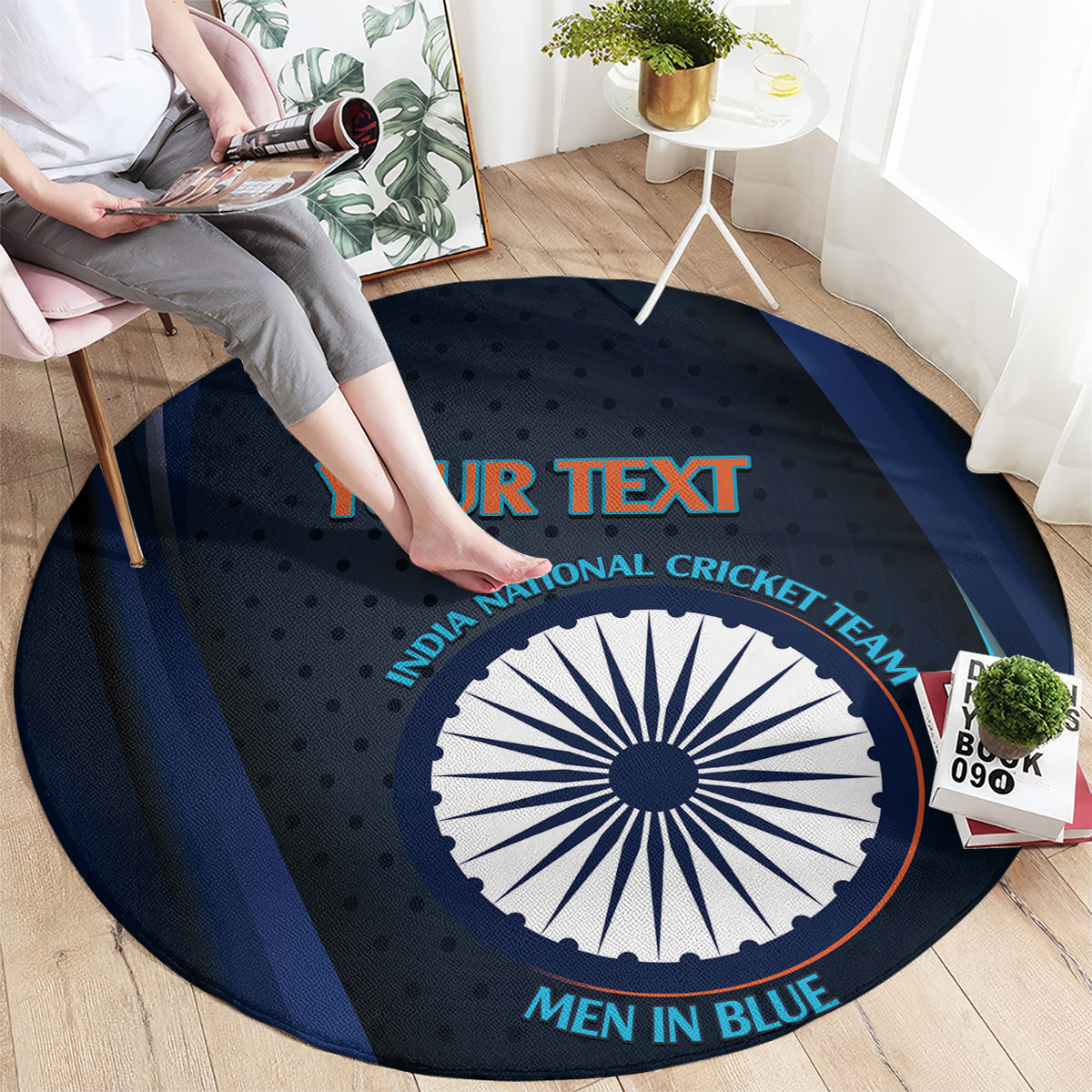 Custom India Cricket Round Carpet 2024 World Cup Go Men in Blue