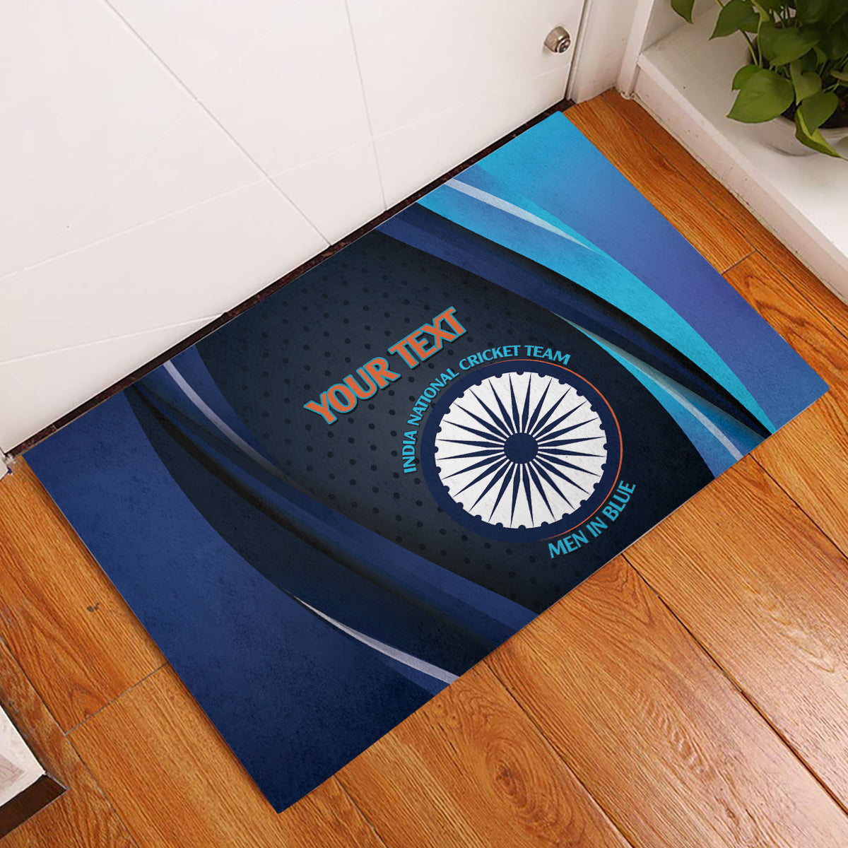 Custom India Cricket Rubber Doormat 2024 World Cup Go Men in Blue