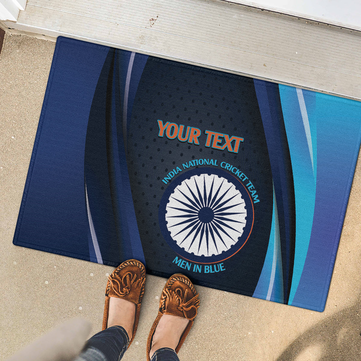 Custom India Cricket Rubber Doormat 2024 World Cup Go Men in Blue - Wonder Print Shop