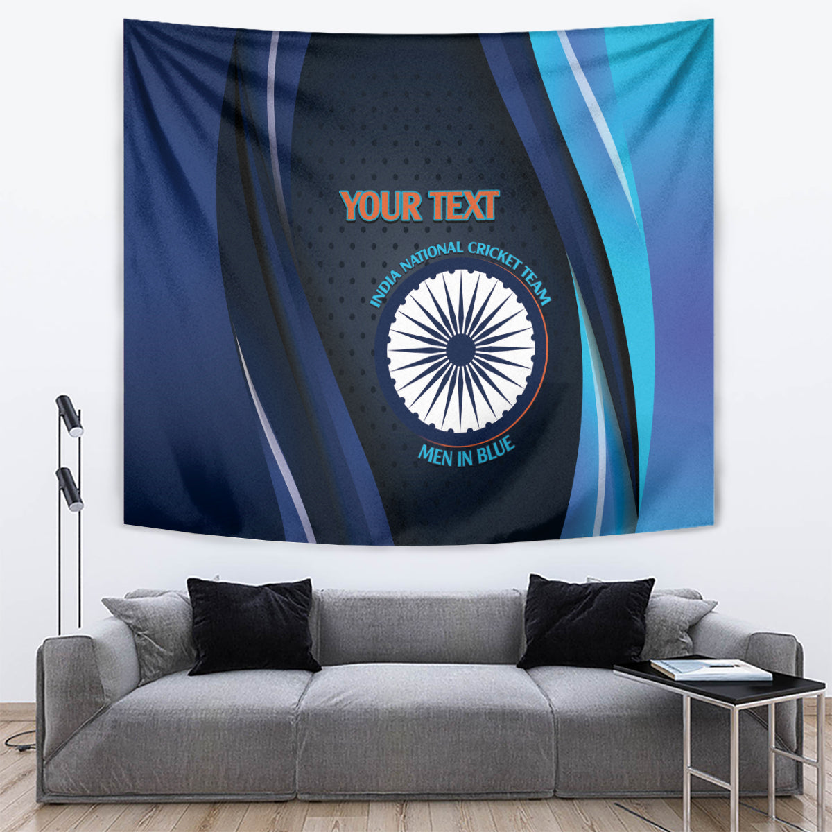 Custom India Cricket Tapestry 2024 World Cup Go Men in Blue