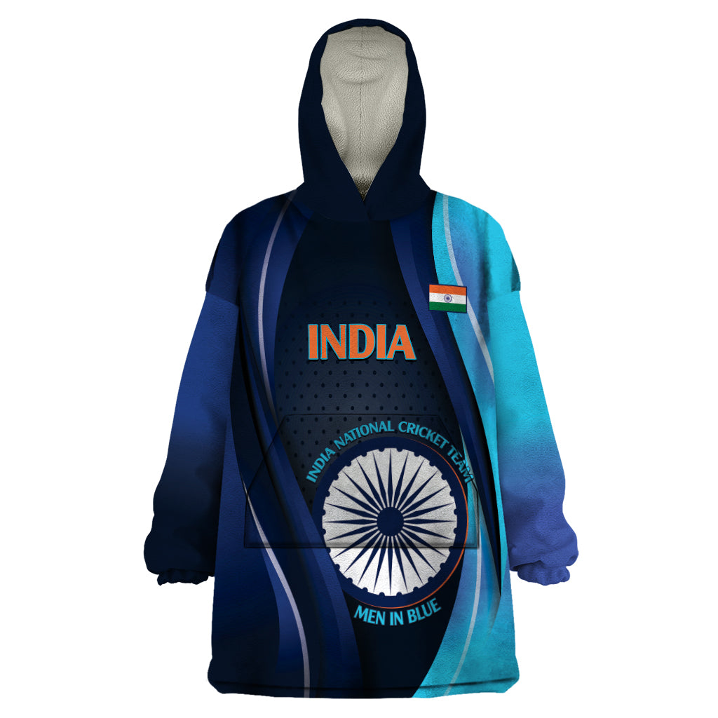 Custom India Cricket Wearable Blanket Hoodie 2024 World Cup Go Men in Blue - Wonder Print Shop